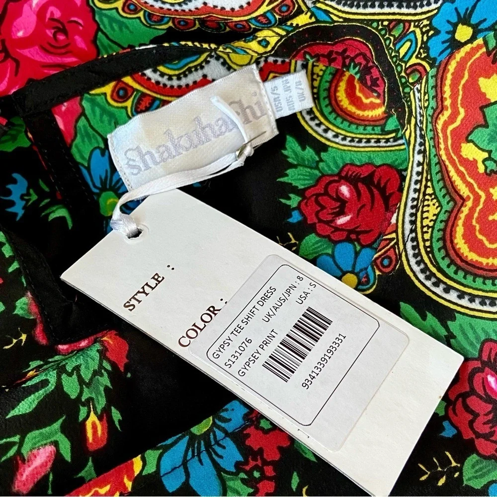 SHAKUHACHI Boho Floral Gypsy Tee Shift Mini Dress - Picture 3 of 7